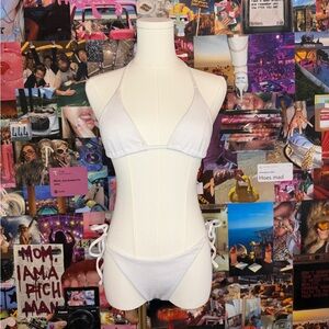 White ribbed swimsuit set with tie up sides